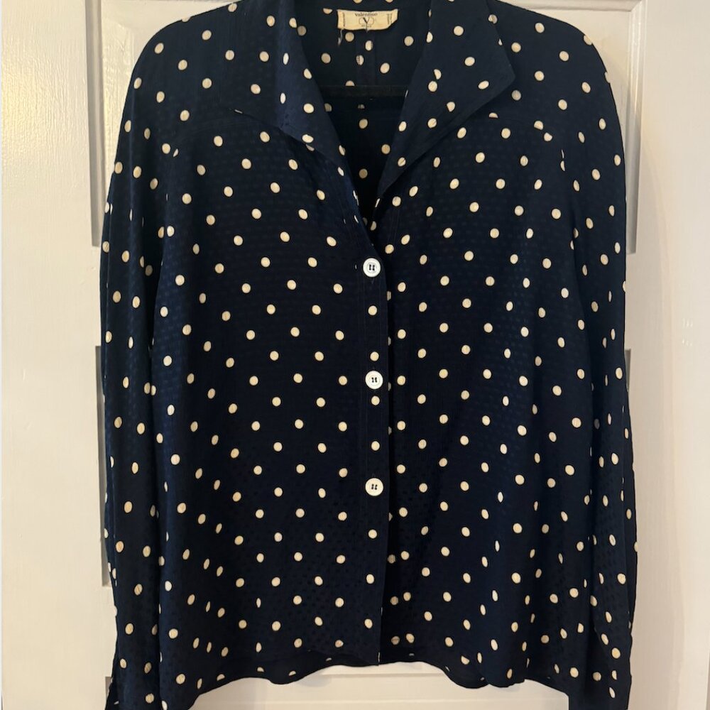Vintage, 100% Silk, size small, Valentino, made in Italy, polka-dot blouse